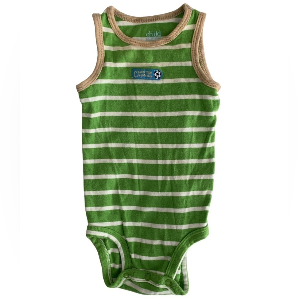 Carter's Green and White Striped Onesie with Tan Trim